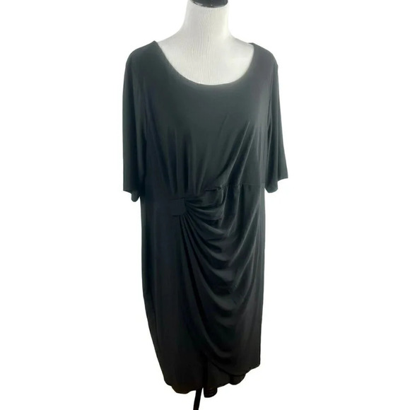 Roz & Ali Dress Women Plus 24 Black Knee Length‎ Stretch Short Sleeves LBD Event - Picture 1 of 7